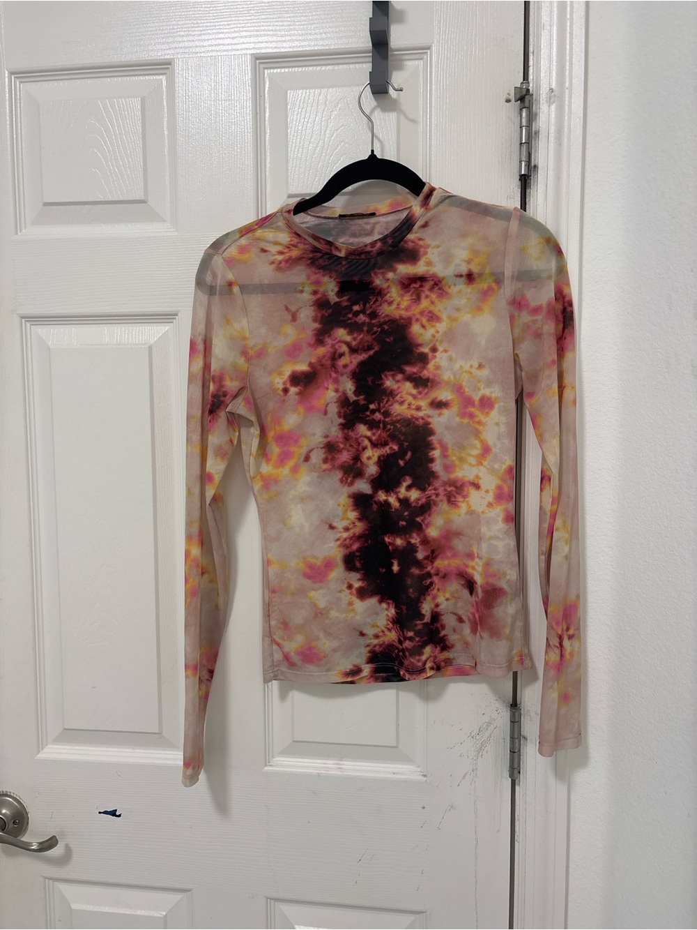 AFRM Sheer Mesh Long Sleeve Top Tie Dye Print